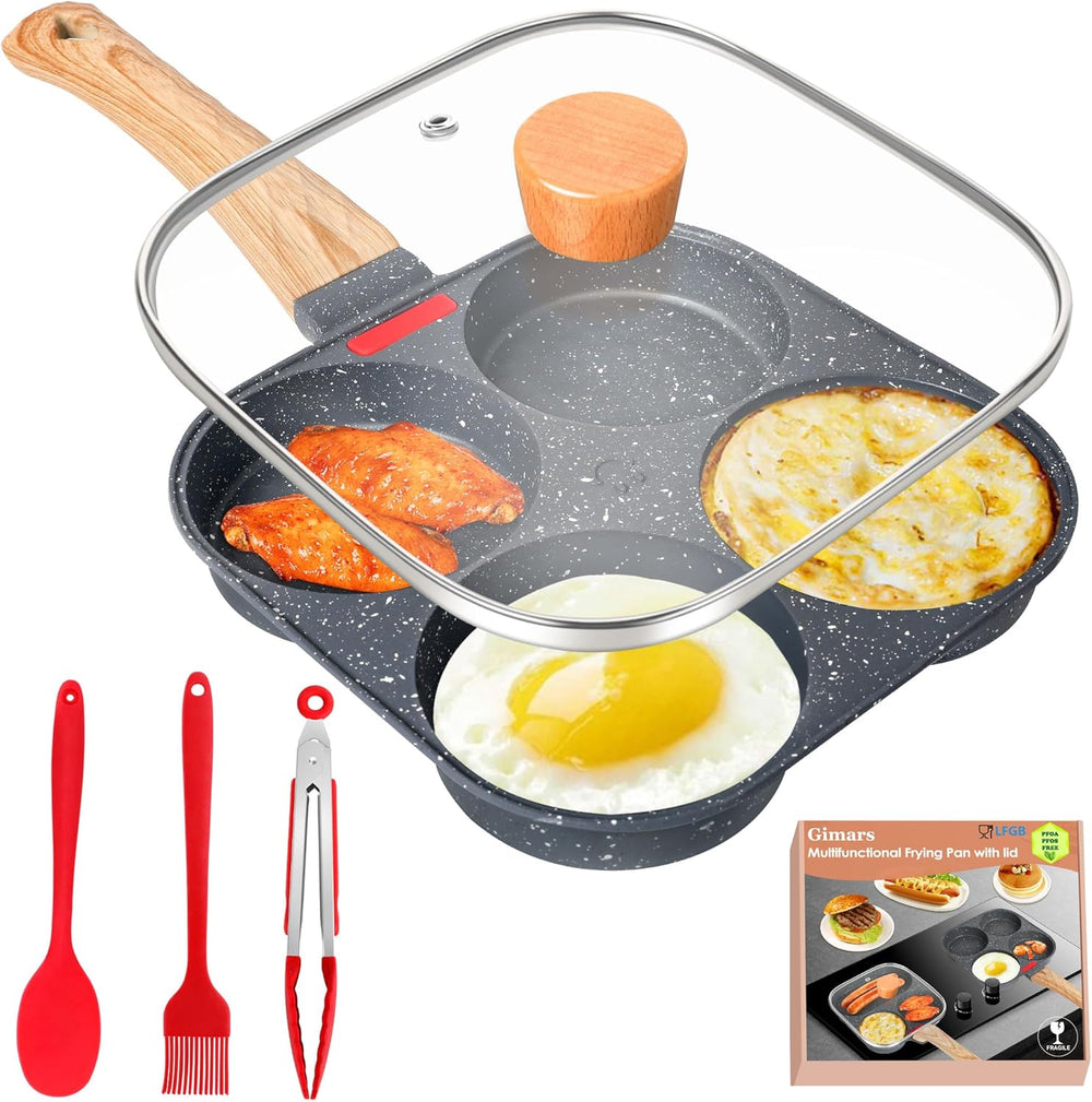Gimars Pfannkuchenpfanne mit 4-Loch-Deckel Antihaft-Aluminium-Bratpfanne